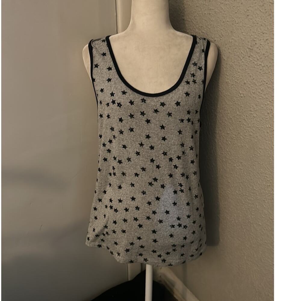 Lucky Brand Patriotic Gray Crewneck Star Tank Top XL Holiday Americana Soft Boho